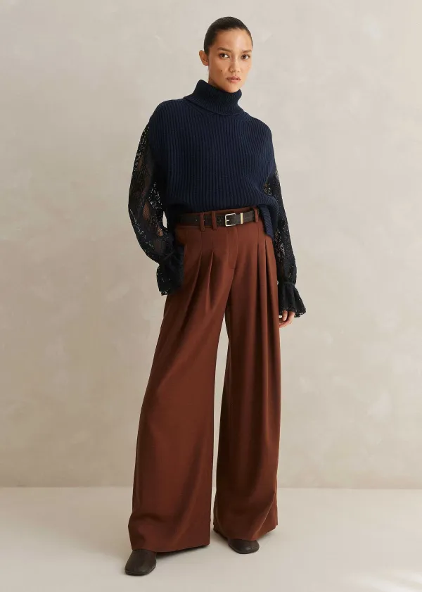 ME+EM Antique Lace Sleeve Layering Top Navy/Black