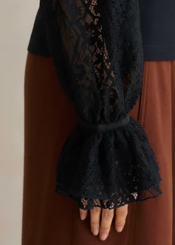 ME+EM Antique Lace Sleeve Layering Top Navy/Black
