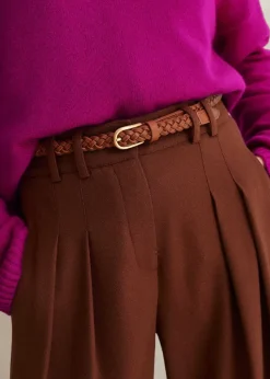 Hot ME+EM Arrow Hand-Plaited Leather Belt Tan/Gold