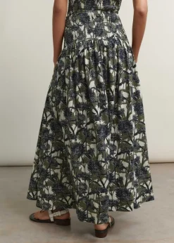 ME+EM Aster Print High-Waisted Maxi Skirt Cream/Navy/Khaki