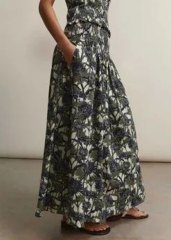 ME+EM Aster Print High-Waisted Maxi Skirt Cream/Navy/Khaki