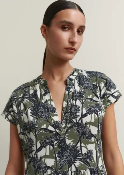 Discount ME+EM Aster Print Tiered Maxi Dress Cream/Navy/Khaki