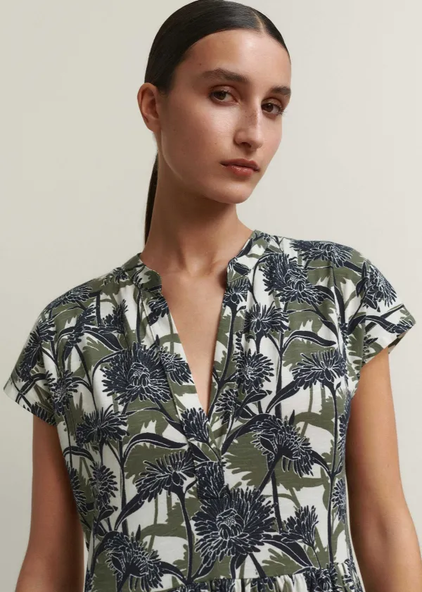 Discount ME+EM Aster Print Tiered Maxi Dress Cream/Navy/Khaki