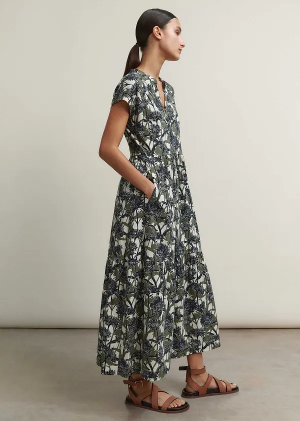 Discount ME+EM Aster Print Tiered Maxi Dress Cream/Navy/Khaki