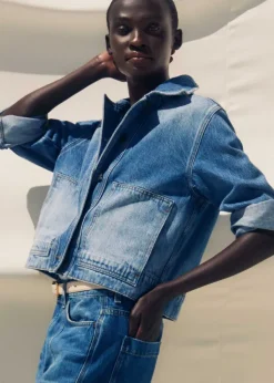 Outlet ME+EM Authentic Denim Relaxed Crop Jacket Blue Wash