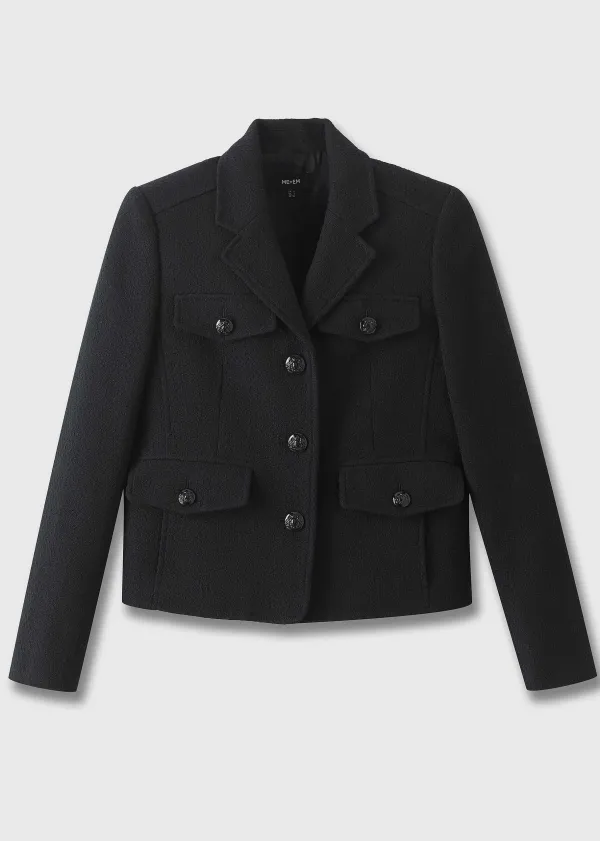 Best ME+EM Bracelet Sleeve Boucle Crop Jacket Navy/Black