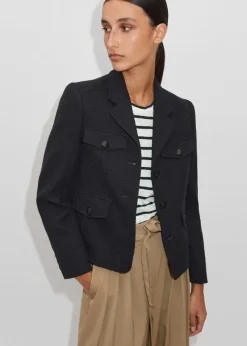 Best ME+EM Bracelet Sleeve Boucle Crop Jacket Navy/Black
