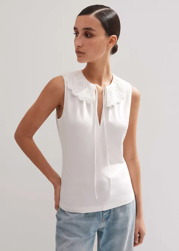 ME+EM Broderie Bib Sleeveless Layering Tank Soft White
