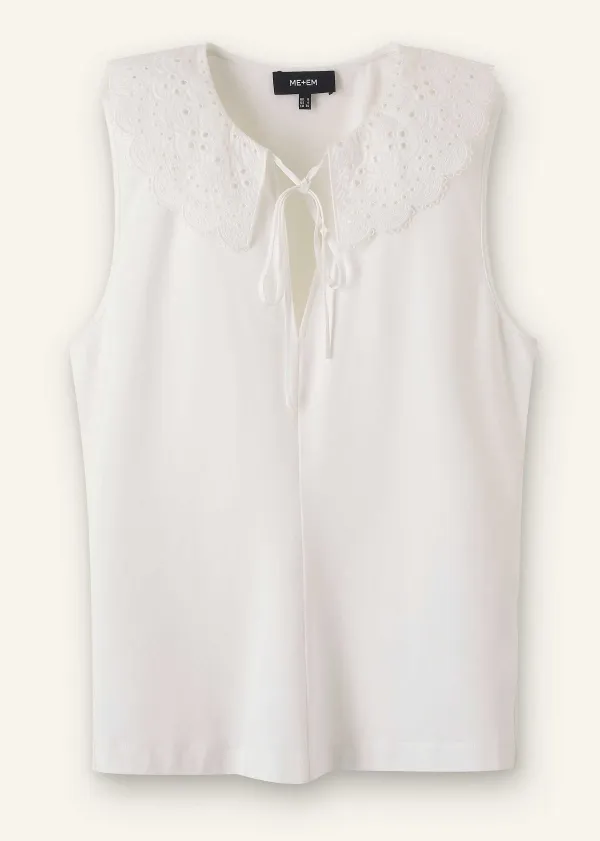 ME+EM Broderie Bib Sleeveless Layering Tank Soft White