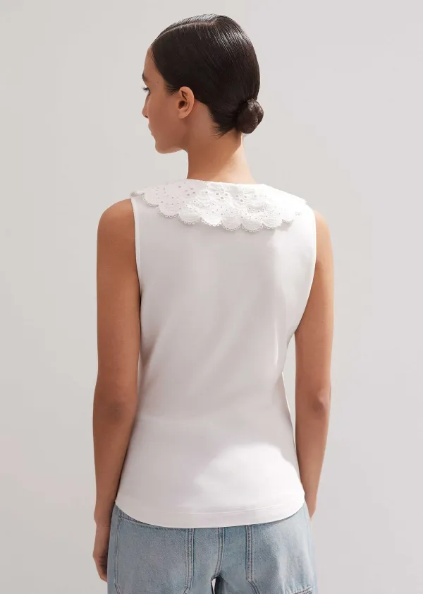 ME+EM Broderie Bib Sleeveless Layering Tank Soft White