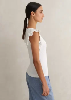 Sale ME+EM Broderie Trim Tank Top Soft White