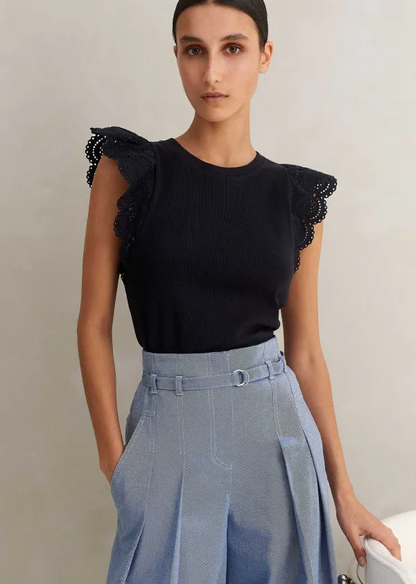 Best ME+EM Broderie Trim Tank Top Navy