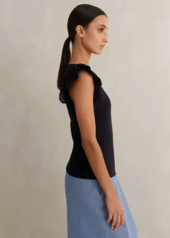 Best ME+EM Broderie Trim Tank Top Navy