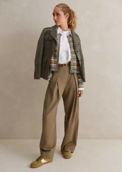 Discount ME+EM Brushed Cashmere Crew Neck Stripe Cardigan Grey Multi