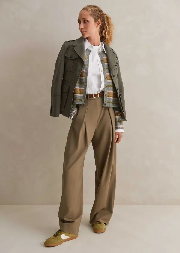 Discount ME+EM Brushed Cashmere Crew Neck Stripe Cardigan Grey Multi