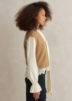 Sale ME+EM Brushed Cashmere V Neck Cropped Vest Camel