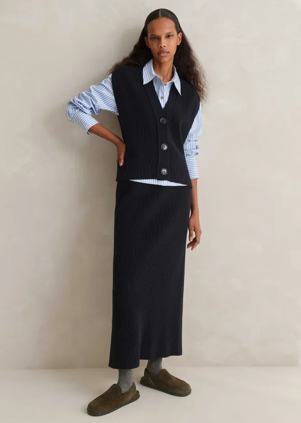 Clearance ME+EM Button Up Knitted Vest + Skirt Co-Ord Blue