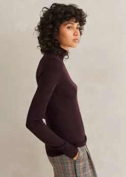 New ME+EM Cashmere Barely There Layering Jumper Deep Cabernet