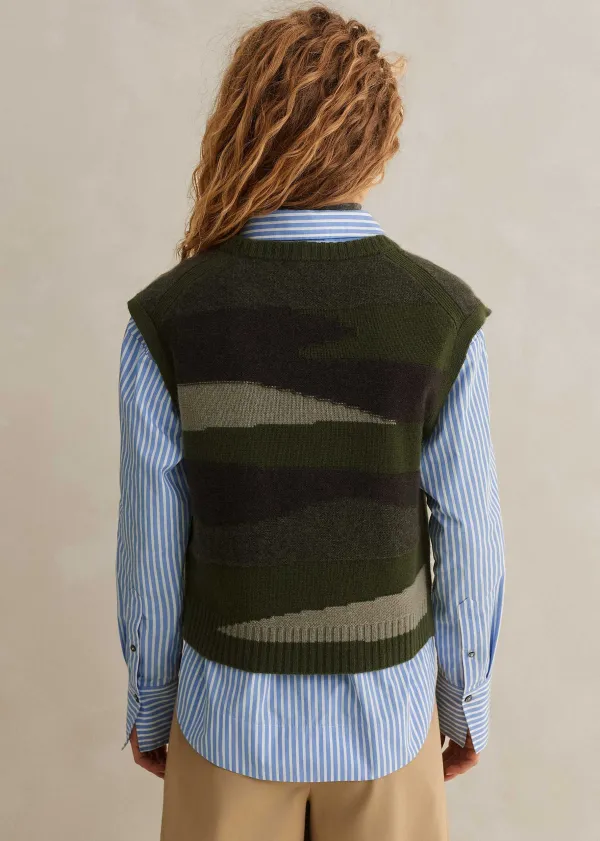 ME+EM Cashmere Camo Cropped Vest + Snood Khaki Multi