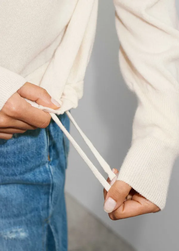 Outlet ME+EM Cashmere Drop Shoulder Box Crop Hoody Natural Cream