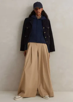 Discount ME+EM Cashmere Drop Shoulder Box Crop Hoody Dark Navy