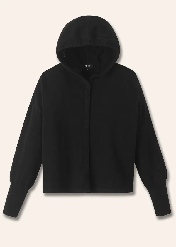 Sale ME+EM Cashmere Drop Shoulder Box Crop Hoody Black