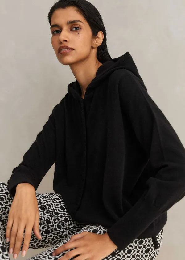 Sale ME+EM Cashmere Drop Shoulder Box Crop Hoody Black