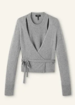 Best ME+EM Cashmere Layered Wrap Top Silver Grey M Lange