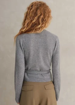 Best ME+EM Cashmere Layered Wrap Top Silver Grey M Lange