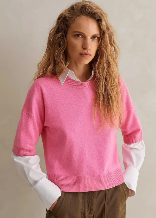 Sale ME+EM Cashmere Relaxed Crop Tee Perfect Pink