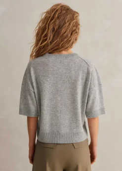 Discount ME+EM Cashmere Relaxed Crop Tee Silver Grey M Lange