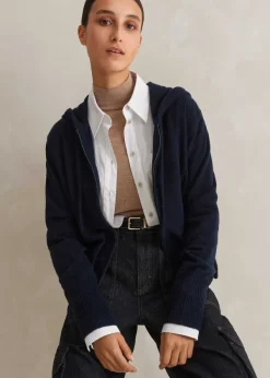 Online ME+EM Cashmere Relaxed Fit Box Zip Hoody Navy