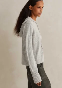 ME+EM Cashmere Relaxed Fit Box Zip Hoody Silver Grey M Lange