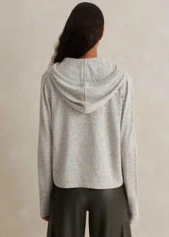 ME+EM Cashmere Relaxed Fit Box Zip Hoody Silver Grey M Lange