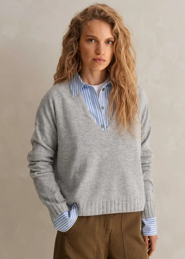 Online ME+EM Cashmere Relaxed V-Neck Jumper Silver Grey M Lange