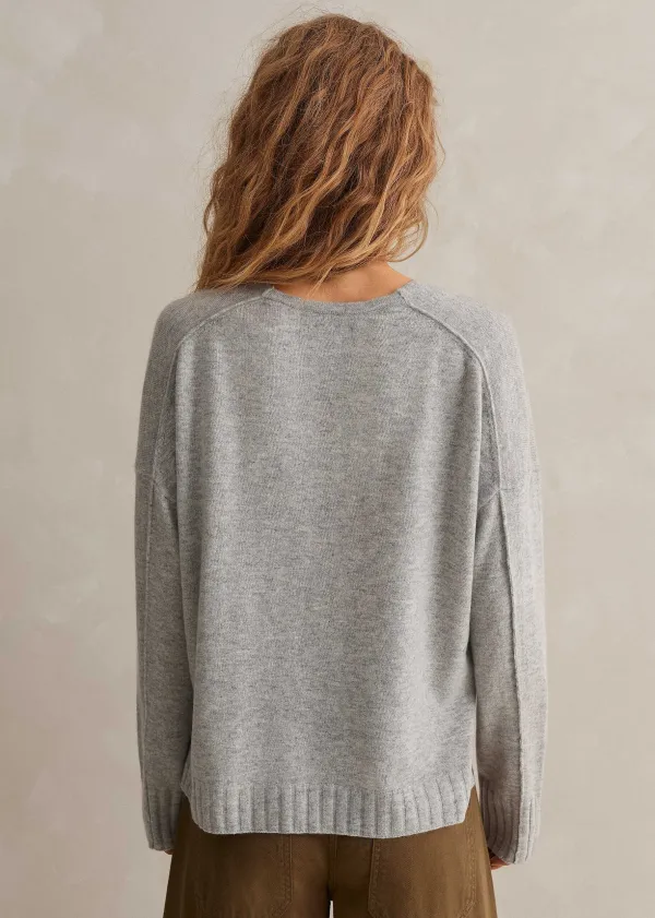 Online ME+EM Cashmere Relaxed V-Neck Jumper Silver Grey M Lange