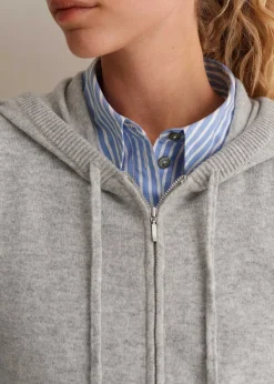 New ME+EM Cashmere Sleeveless Relaxed Zip Hoody Silver Grey