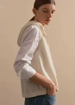 ME+EM Cashmere Sleeveless Relaxed Zip Hoody Natural Cream