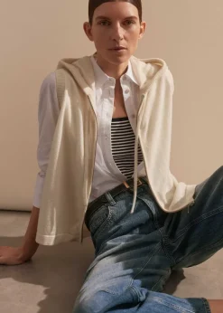 ME+EM Cashmere Sleeveless Relaxed Zip Hoody Natural Cream