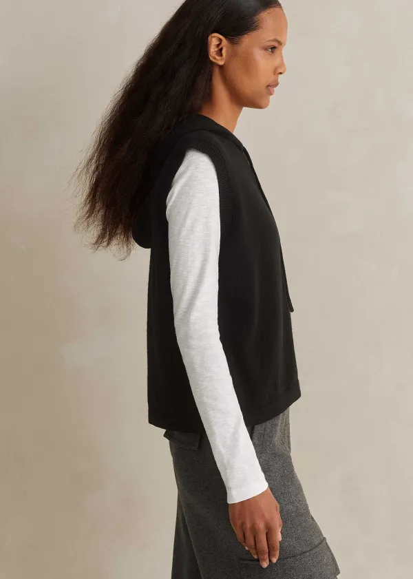 Sale ME+EM Cashmere Sleeveless Relaxed Zip Hoody Black