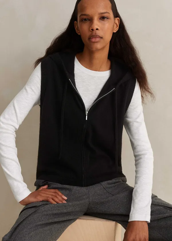 Sale ME+EM Cashmere Sleeveless Relaxed Zip Hoody Black