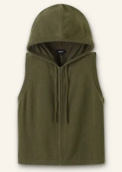 Online ME+EM Cashmere Sleeveless Relaxed Zip Hoody Khaki