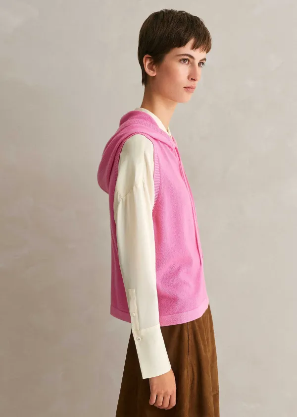 Outlet ME+EM Cashmere Sleeveless Relaxed Zip Hoody Candy Pink