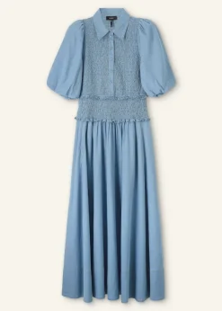 Best ME+EM Chambray Shirred Maxi Shirt Dress Blue