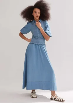 Best ME+EM Chambray Shirred Maxi Shirt Dress Blue