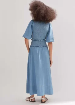 Best ME+EM Chambray Shirred Maxi Shirt Dress Blue