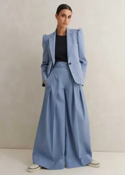 ME+EM Chambray Tailoring Fitted Blazer Blue