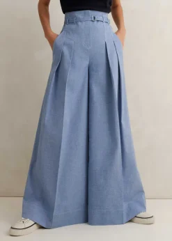 Online ME+EM Chambray Tailoring Super Wide-Leg Trouser Blue