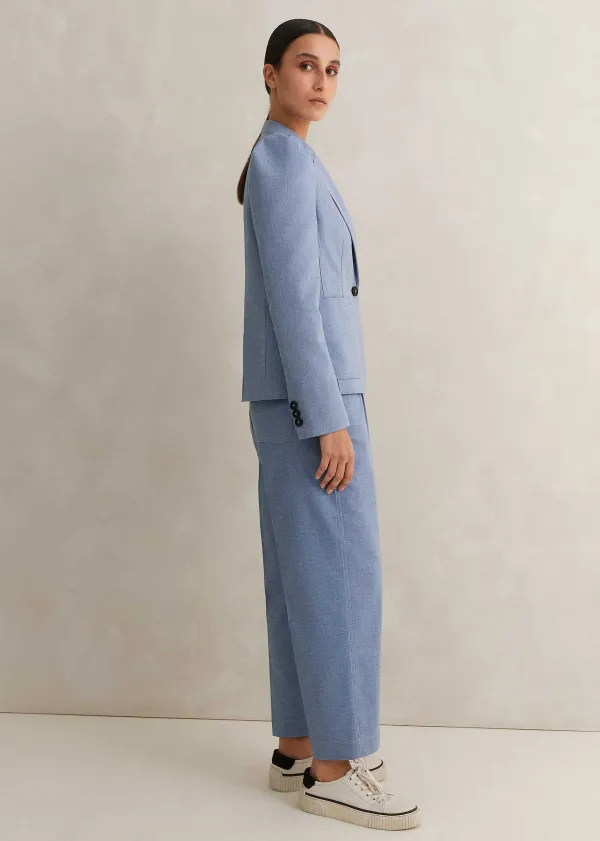 Best ME+EM Chambray Tailoring Tapered Trouser Suit Blue