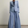 New ME+EM Chambray Tailoring Wide-Leg Trouser Suit Blue